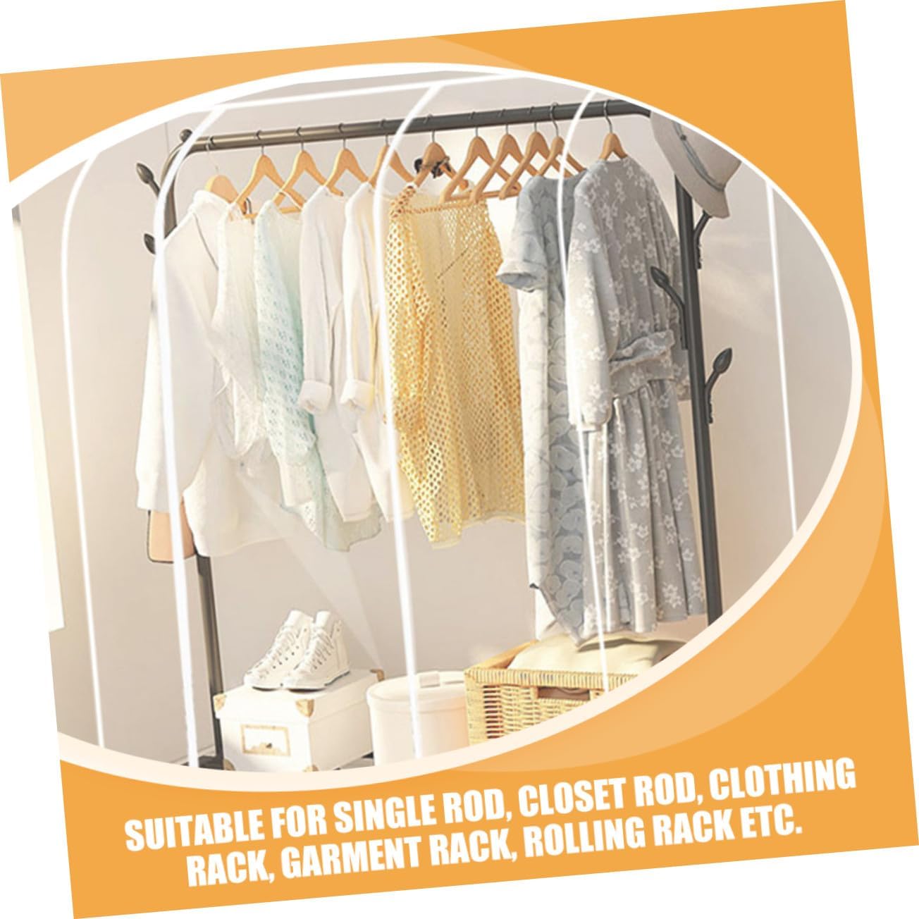 Transparent Clothes Rack Cover with Zipper Clear PVC Garment Storage Bag for Double Rod Clothing Rack for Home Closet Organization
