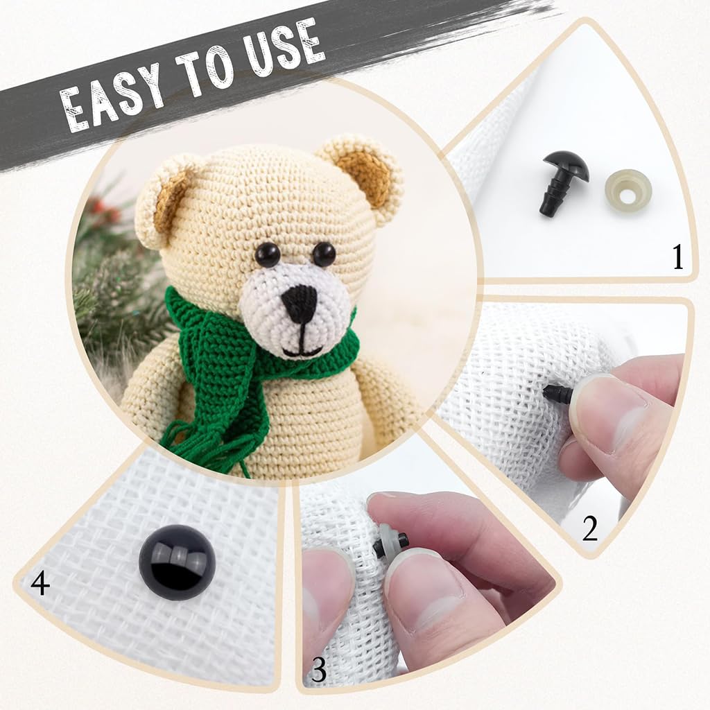 ZIBUYU® 100 PCS Black Safety Eyes for Crochet Toys 5 Sizes 6-12mm 1