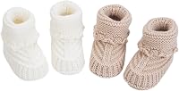 TJCONETJC Hand-Crocheted Baby Booties - Soft Cotton Newborn Walking Shoes, Non-Slip Indoor Socks Slippers, 2 Pairs for Infants