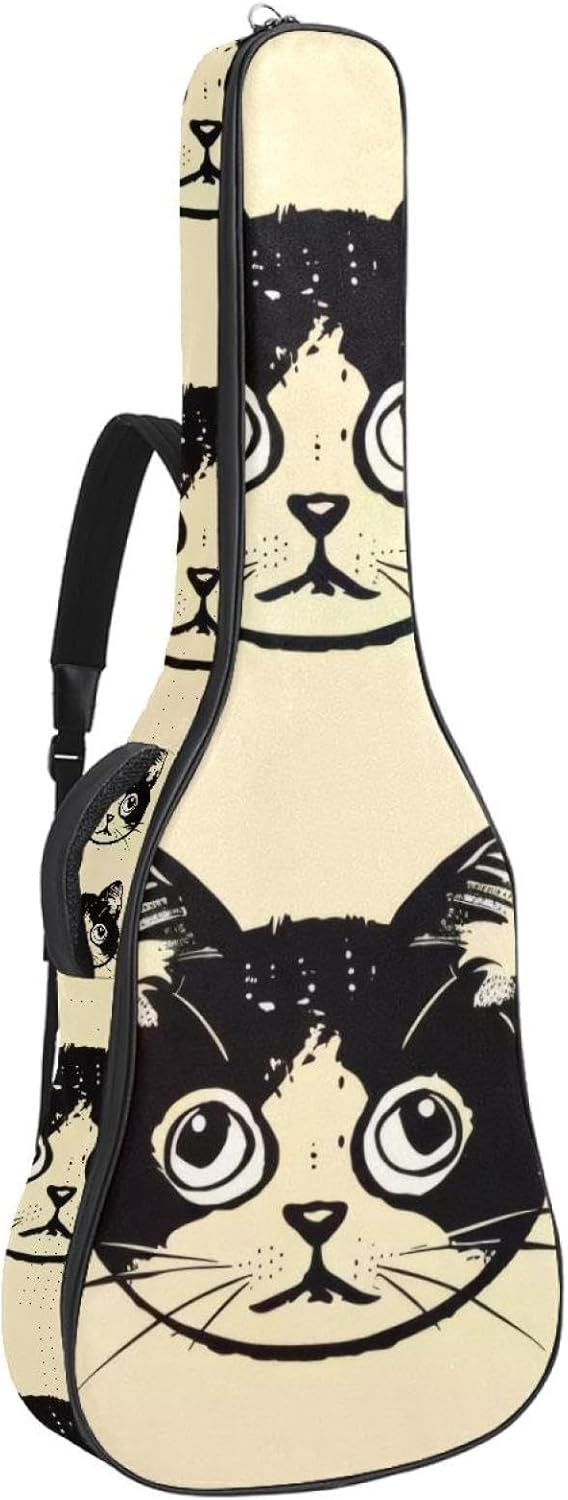 Acoustic Guitar Bag 0.4 Inch Thick Padding Waterproof Guitar Case Gig Bag for 40 41 42 Inch Electric Bass Classical Guitar, Cartoon Cat Face