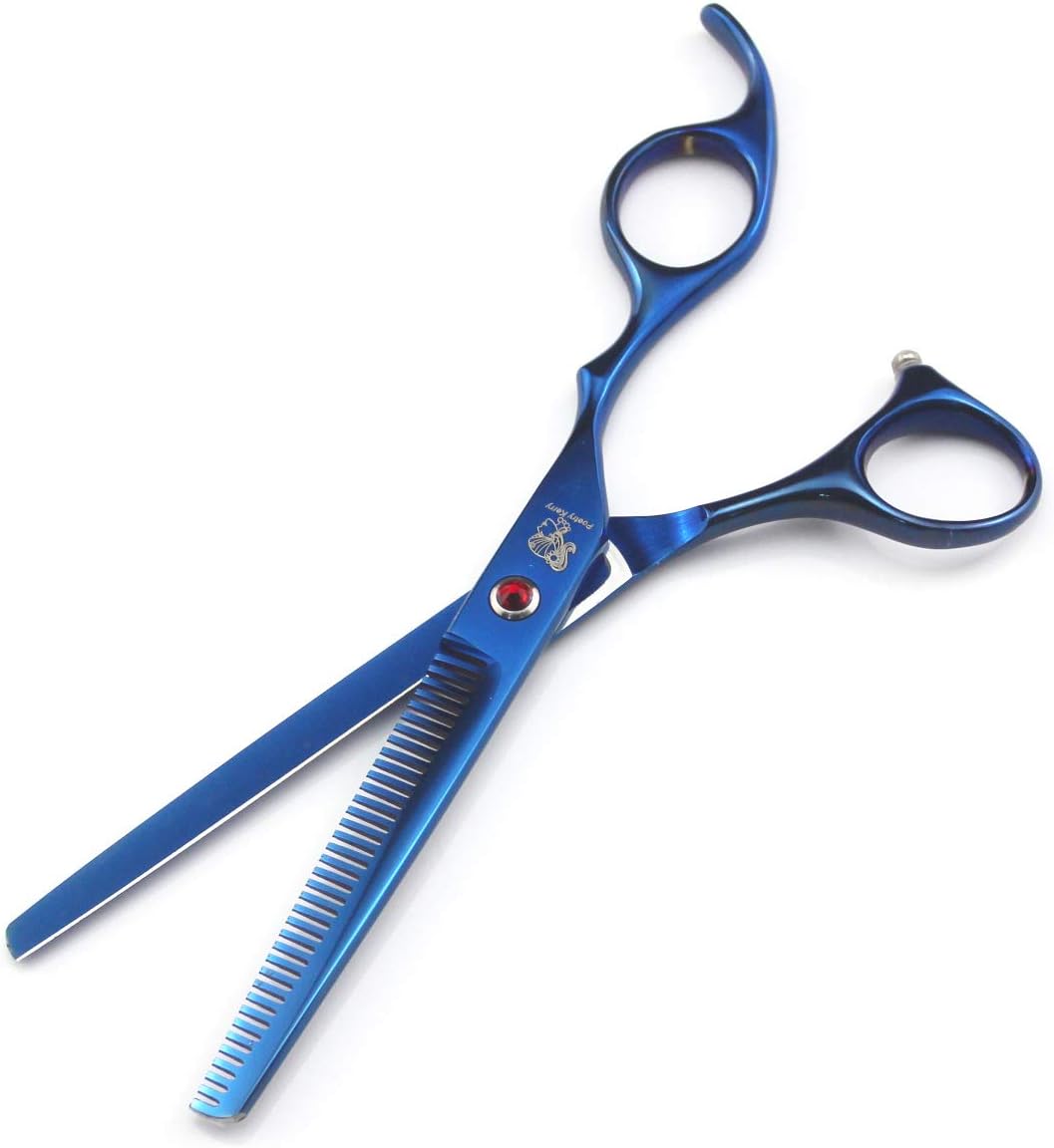 5PCS Pet grooming scissors kit,7 inch Dog Grooming Set,Pet Trimmer Kit for Dog Cat Pet with Cutting Scissors Thinning Shear, Curved Scissors, Grooming Comb and leather bag (Blue)