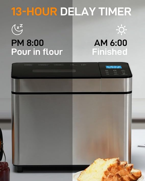 25-IN-1 Bread Maker with Visible Lid | 2lb Automatic Machine, Auto Nut Dispenser, 13-Hour Delay Timer, One-Touch Control & Recipes Easy Operation, High Success for Homemade Bread