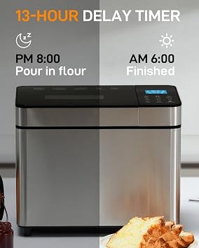 25-IN-1 Bread Maker with Visible Lid | 2lb Automatic Machine, Auto Nut Dispenser, 13-Hour Delay Timer, One-Touch Control & Recipes Easy Operation, High Success for Homemade Bread