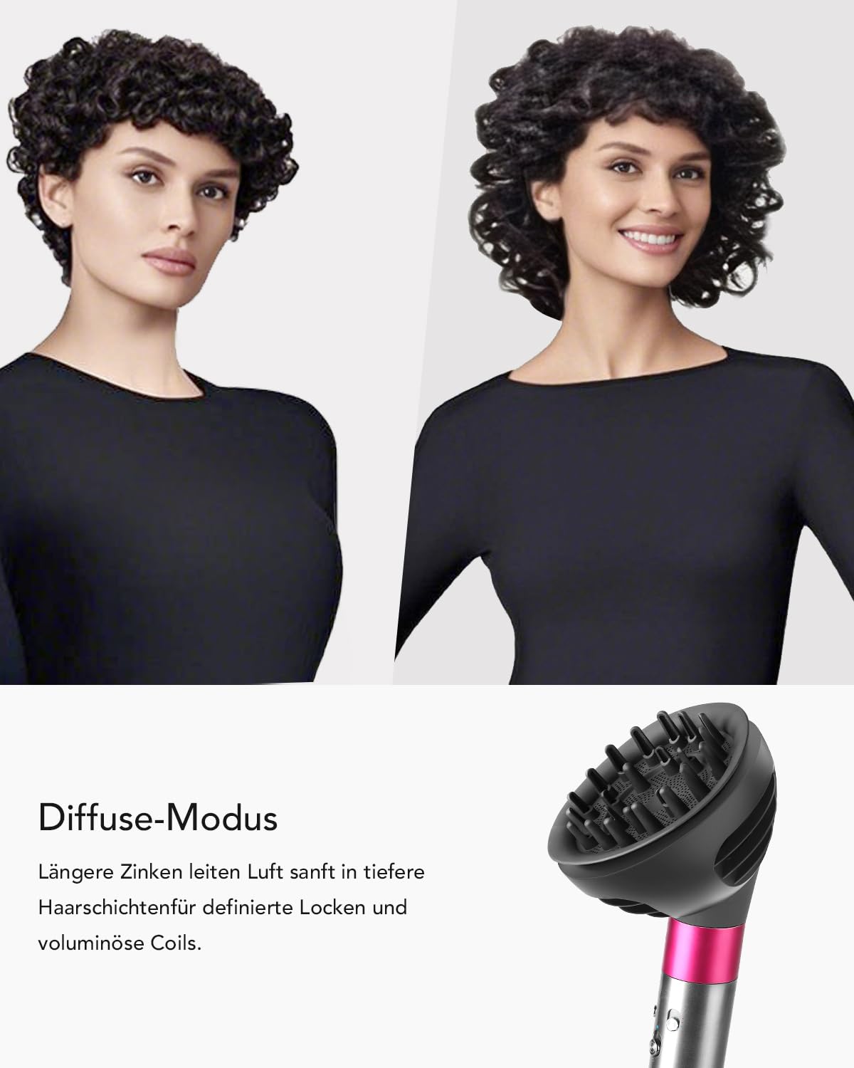 Wellen und Locken Diffusor-Aufsatz für Dyson Airwrap, kompatibel mit HS01/HS05/HS08, Neues Design mit 2 Luftstrom-Modi für mehr Volumen, Struktur & Definition bei lockigem & welligem Haar, Grau