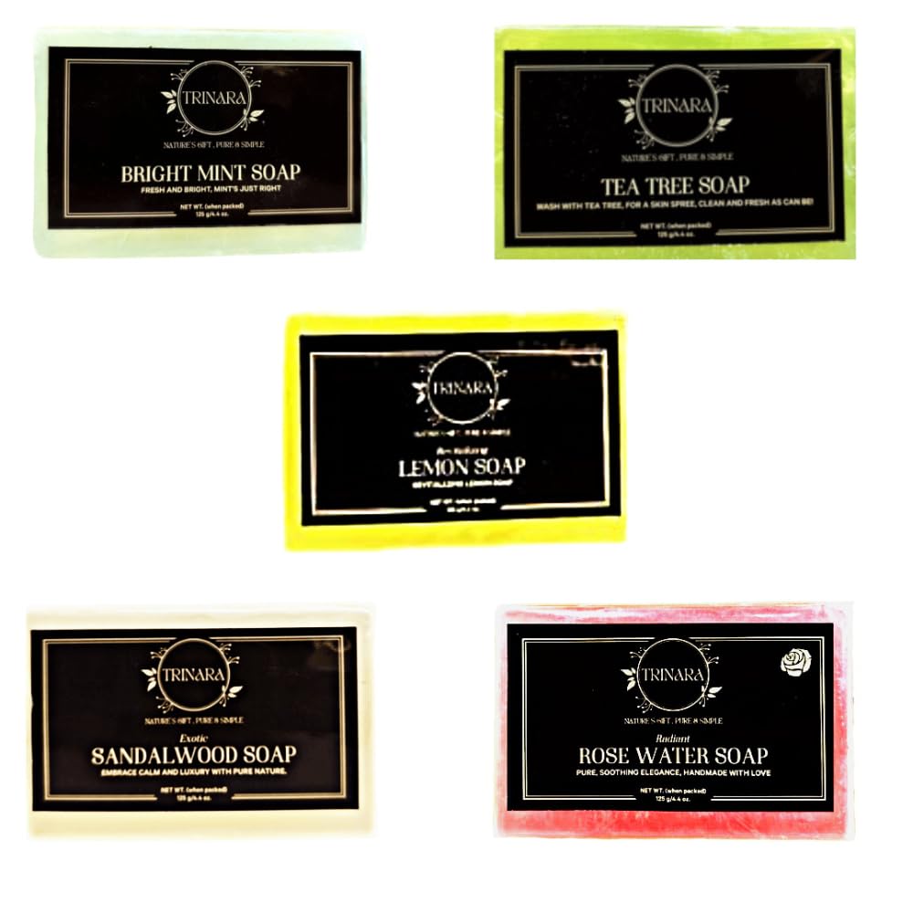 TRINARA 5 Pcs Summer Special Soap Combo (Rose Water, Sandalwood, Revitalizing Lemon, Bright Mint, Tea Tree)-picture-44