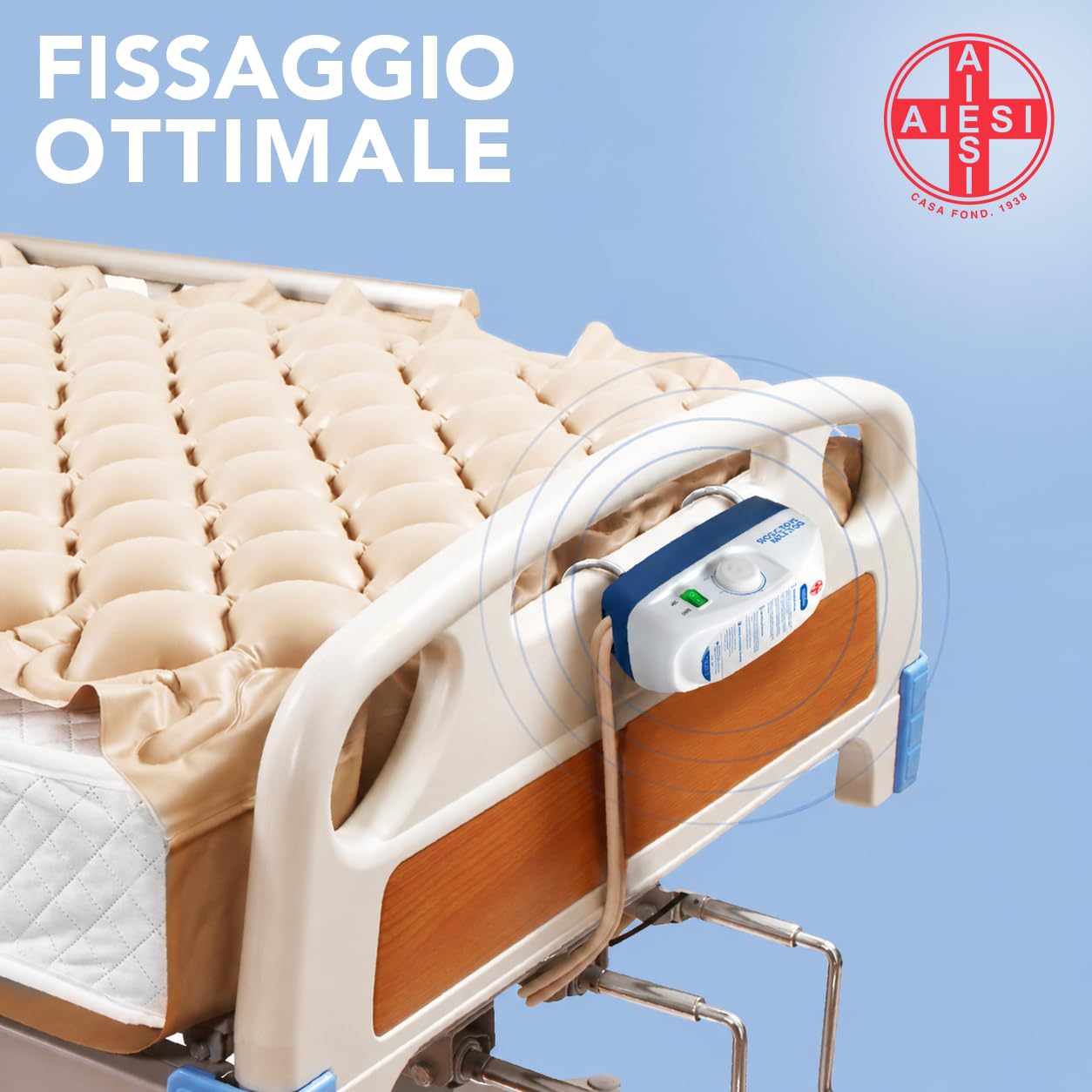 AIESI® Compressore regolabile universale a ciclo alternato per materasso antidecubito standard, Ganci in acciaio, Garanzia Italia 24 mesi