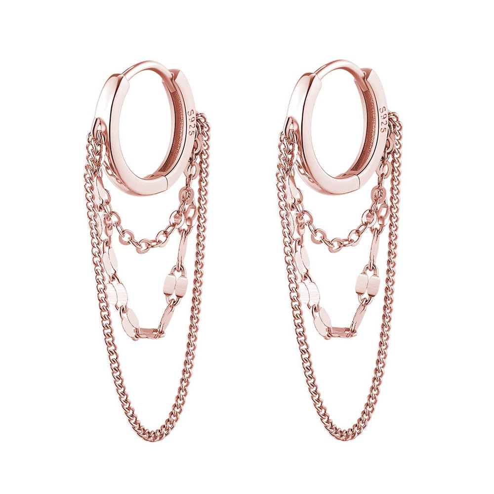 TOEECY Pendientes Mujer Aro Plata de Ley 925 Circonita Cadena Oro Pendientes Dorados Minimalistas Pendientes de Borla Colgante Par Aretes de Moda Sencillos