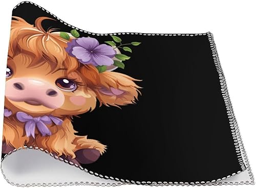 Miniatura 3 de Highland Cow with Purple Flowers Scottish Farm Placemats Set of 6 Resistant Table Mats Washable Place Mats for Dinner Party Table Decoration