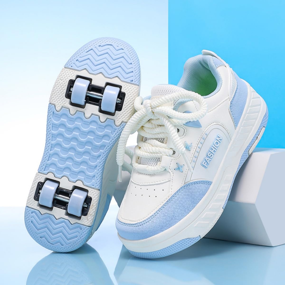 Mateju Schuhe mit Rollen für Mädchen un Junge, Kinder Rollschuhe mit 4 Rollen Abnehmbar, Unisex Schlicht Komfort Outdoor Sportschuhe Skateboardschuhe 2-in-1 Turnschuhe