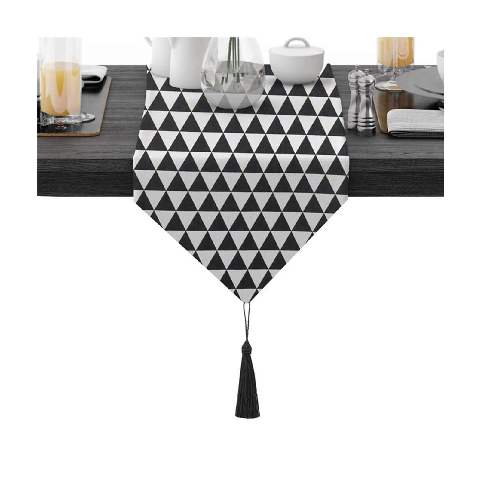 Runner Impermeabile Tavola, Runner da Tavolo Nero Bianco Triangolo Runner da Tavola Cotton 30x360CM