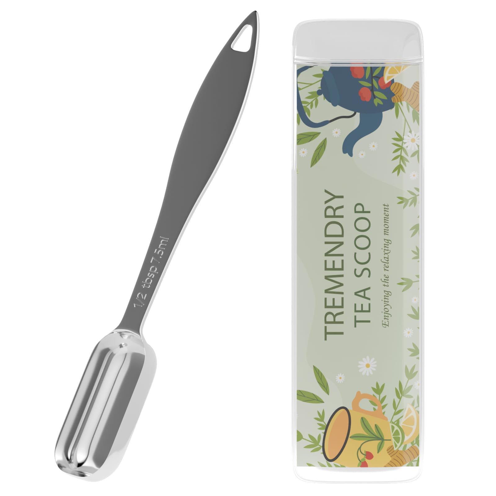 TREMENDRY Tea Scoop for Measure Loose Leaf, 1.5tsp(7.5ml) Stainless Steel Tea Spoon for Tea Enthusiasts