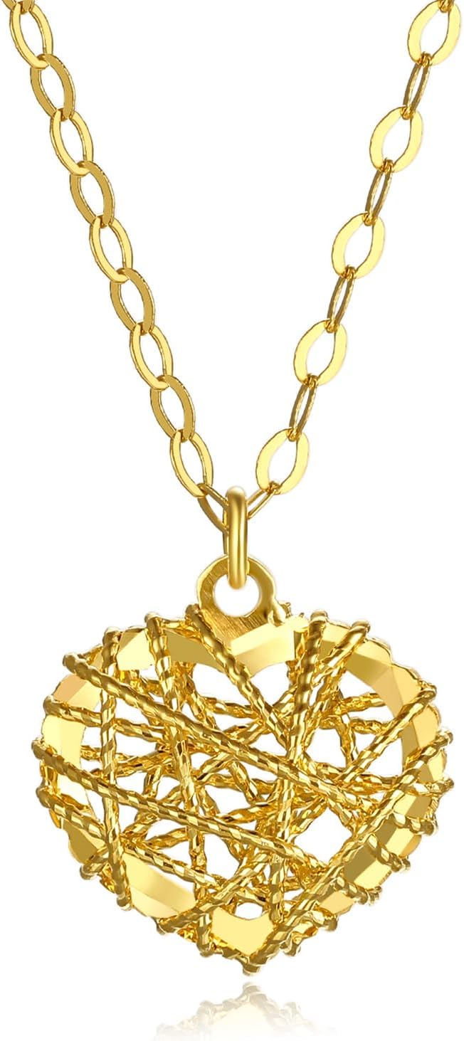 ZHOU LIU FU Heart Necklace, 18K/750 Gold Pendant Necklace Yellow Gold Rose Gold Love Necklace 40+5CM Chain with Jewelry Box for Women Girlfriend Mum Wife Birthday