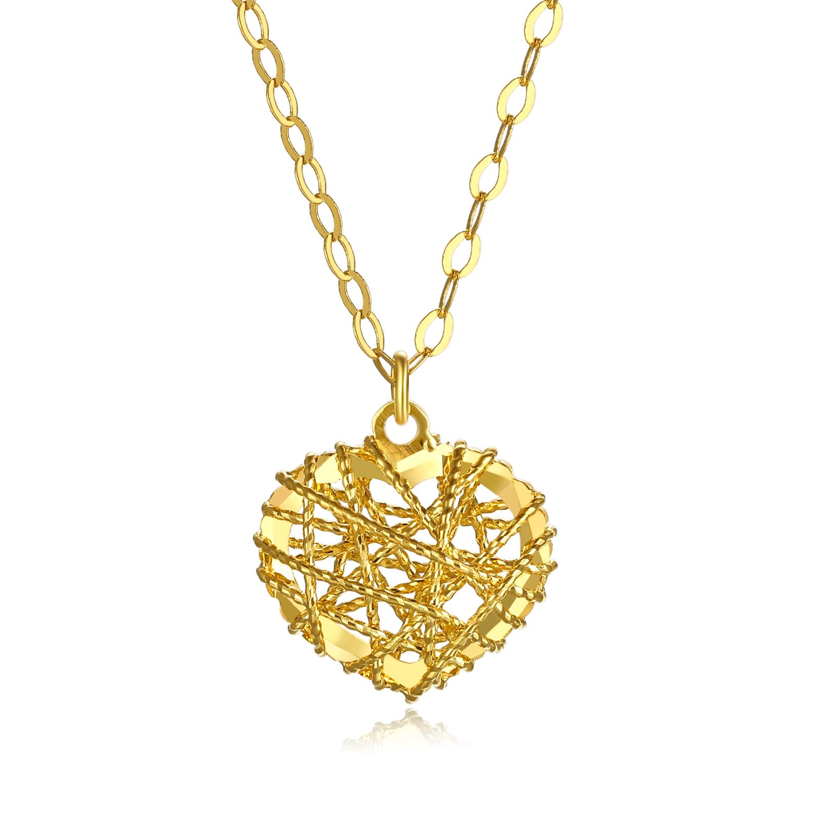 ZHOU LIU FU Heart Necklace, 18K/750 Gold Pendant Necklace Yellow Gold Rose Gold Love Necklace 40+5CM Chain with Jewelry Box for Women Girlfriend Mum Wife Birthday