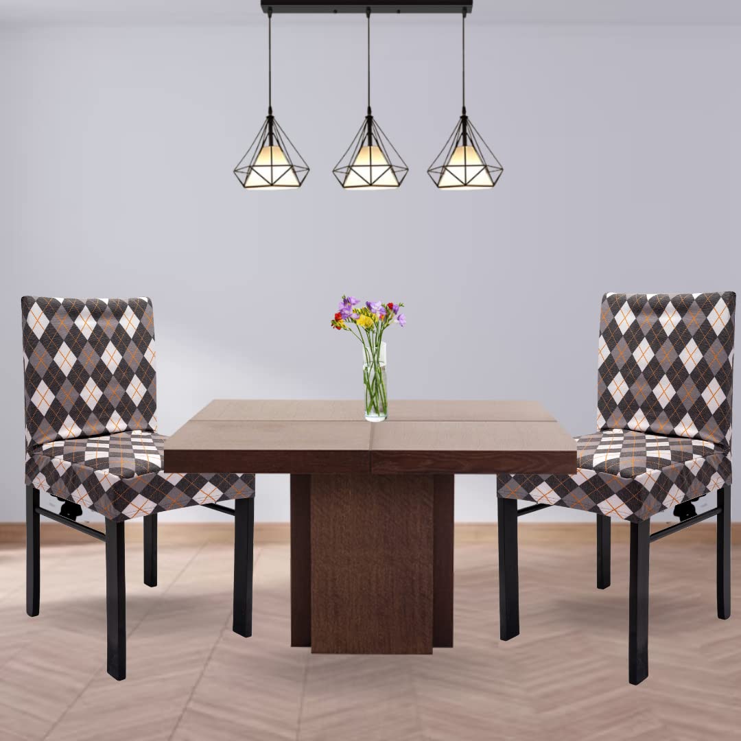TREJAZ Spandex Slipcovers for Dining Room- Furniture Protector- Stretchy and Durable Material- Washable- Easy to Install-Removable Chair Covers - Dining seat Covers (Checkered, 6 Pack)