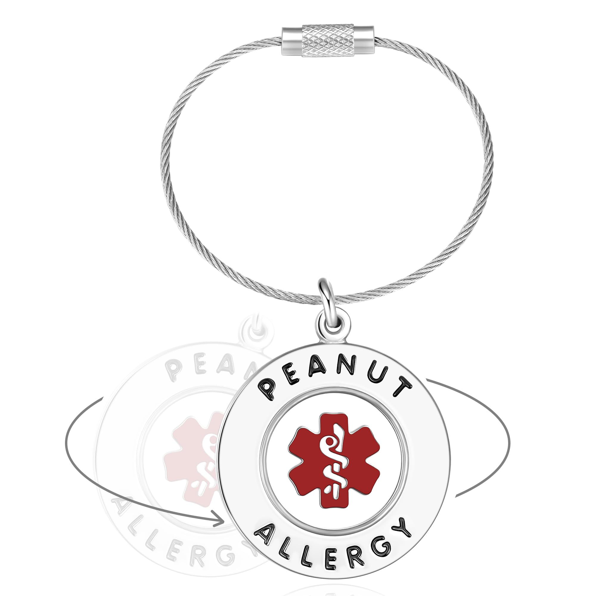 Divoti Medical Alert Peanut Allergy Bag Tag, Polished Stainless Steel Charm with Single Side Bold Text - Durable, Rust-Proof & Waterproof, Cable Loop