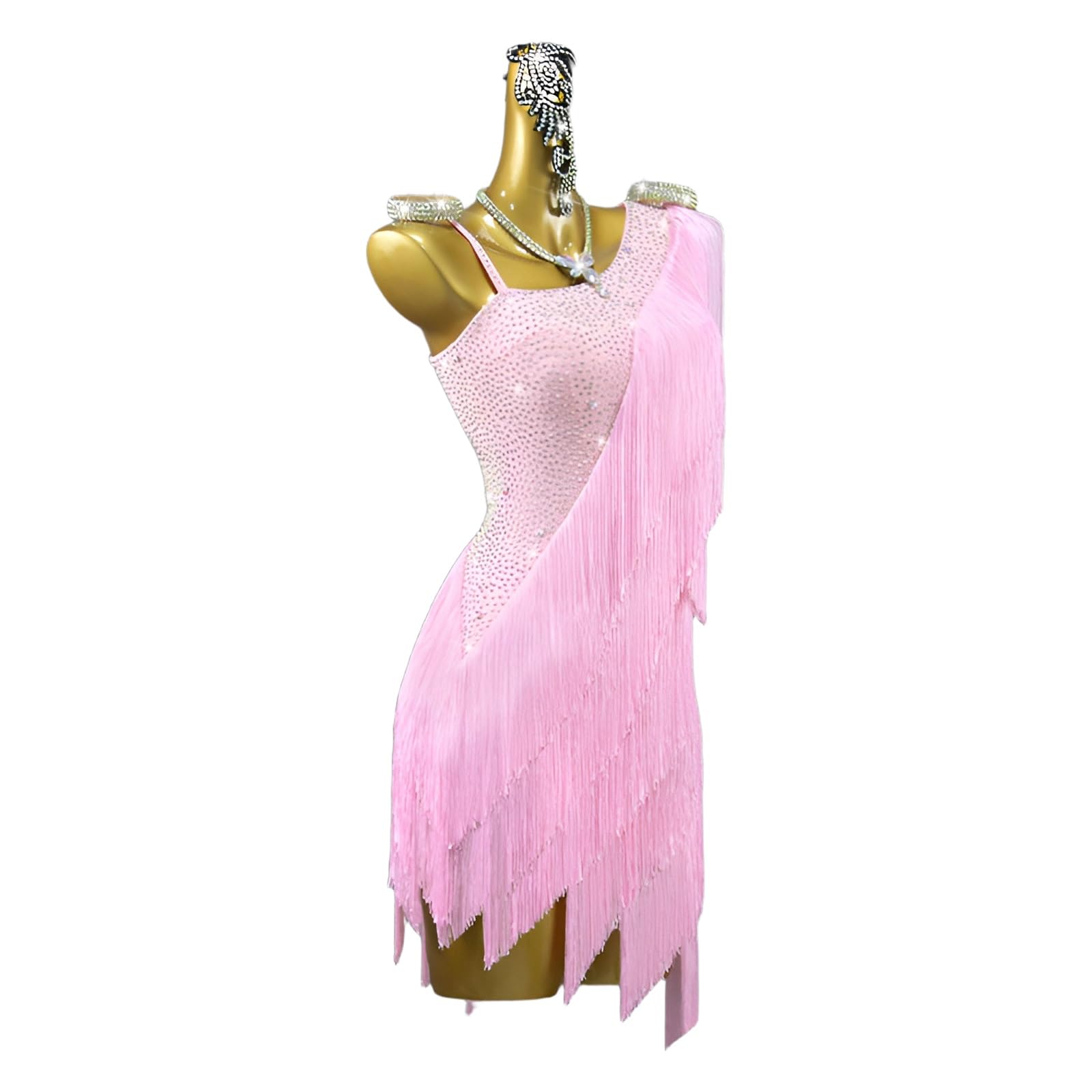 Abito Da Ballo Latino For Donna, Personalizzato, Con Nappa, Senza Maniche E Strass.