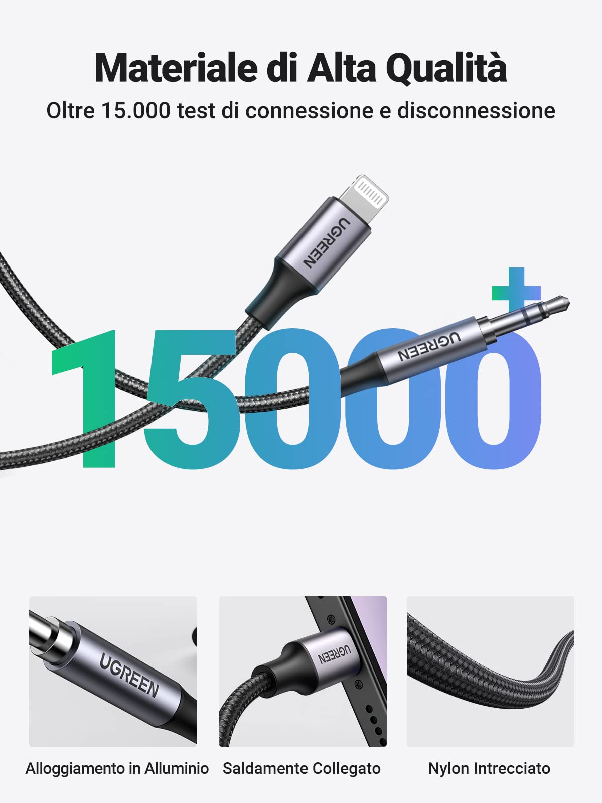 Cavo Aux Lightning Per IPhone - Jack 3.5mm, Certificato MFi, Bianco 1m