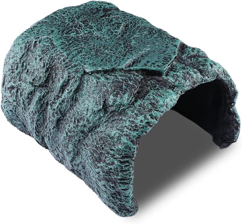 Reptile Large Opening Rock Cave Habitat Hide – Premium Non-Toxic Resin for Aquariums & Terrariums. Ideal for Amphibians,Lizards,Snakes,Bearded Dragons,Geckos,Scorpions,Frogs,Spiders... Large Size