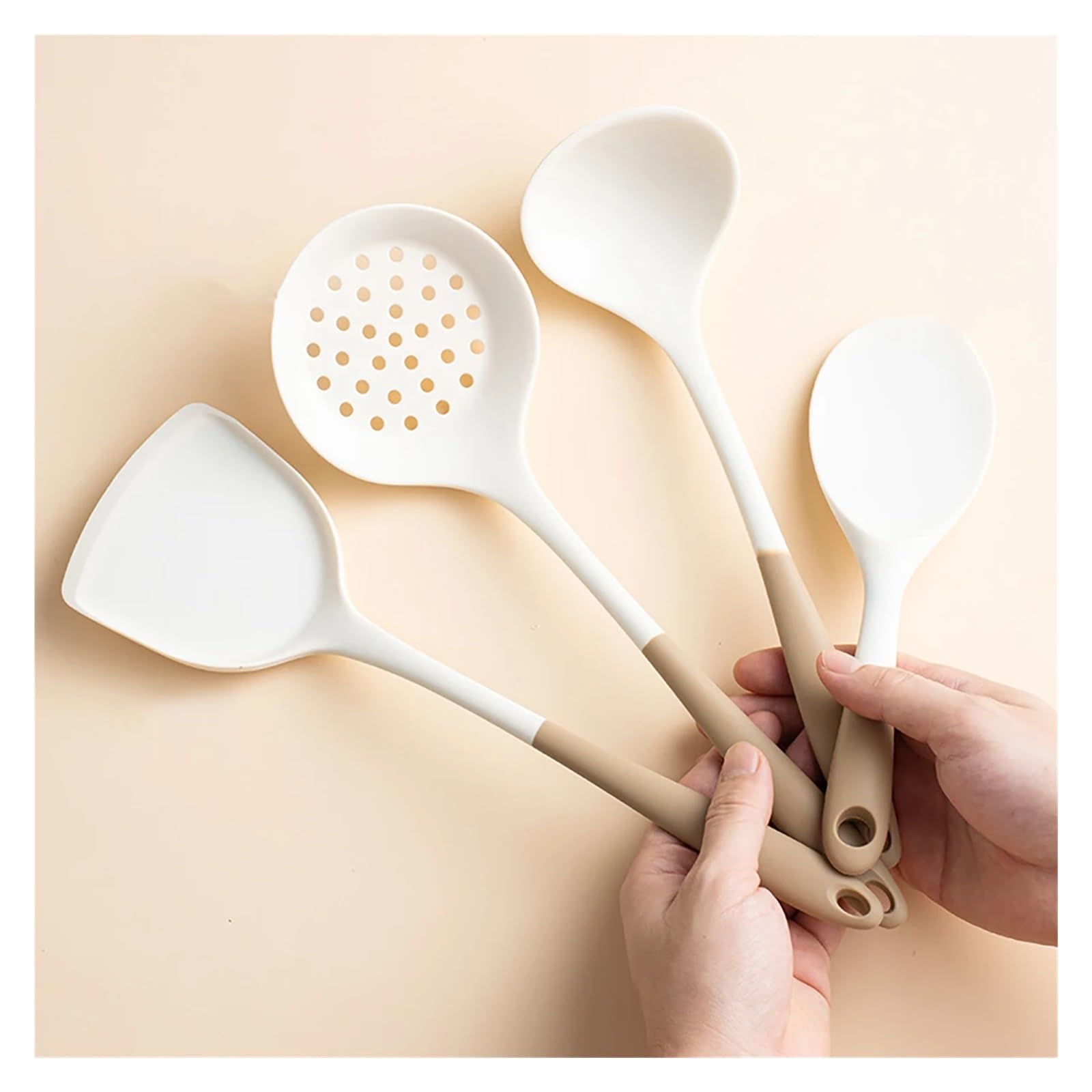 Juego de utensilios de cocina de silicona, 4 piezas, pala de olla, cuchara con fugas, cucharón de sopa para el hogar y la cocina de fiesta