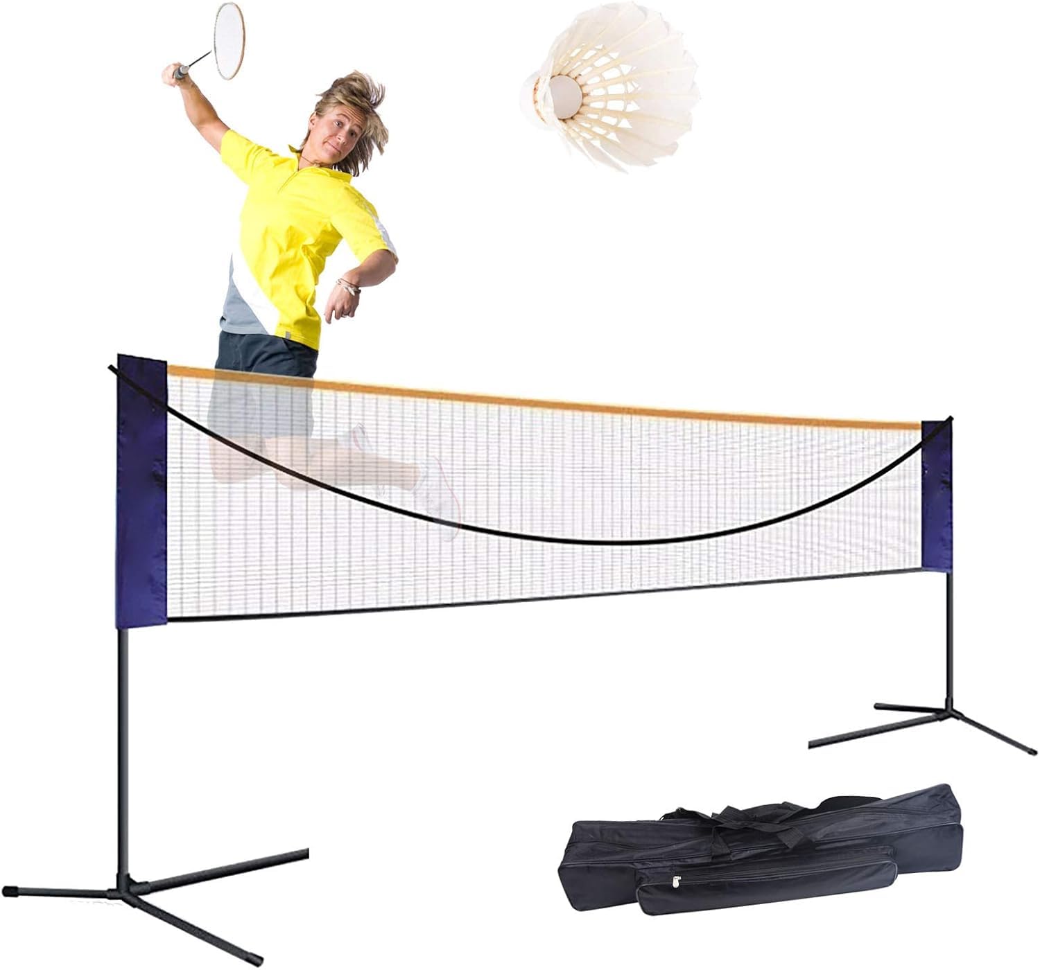 LARMNEE Filet de Badminton, 5m Filet de Badminton Pliable, Réglable sur 3 Hauteu