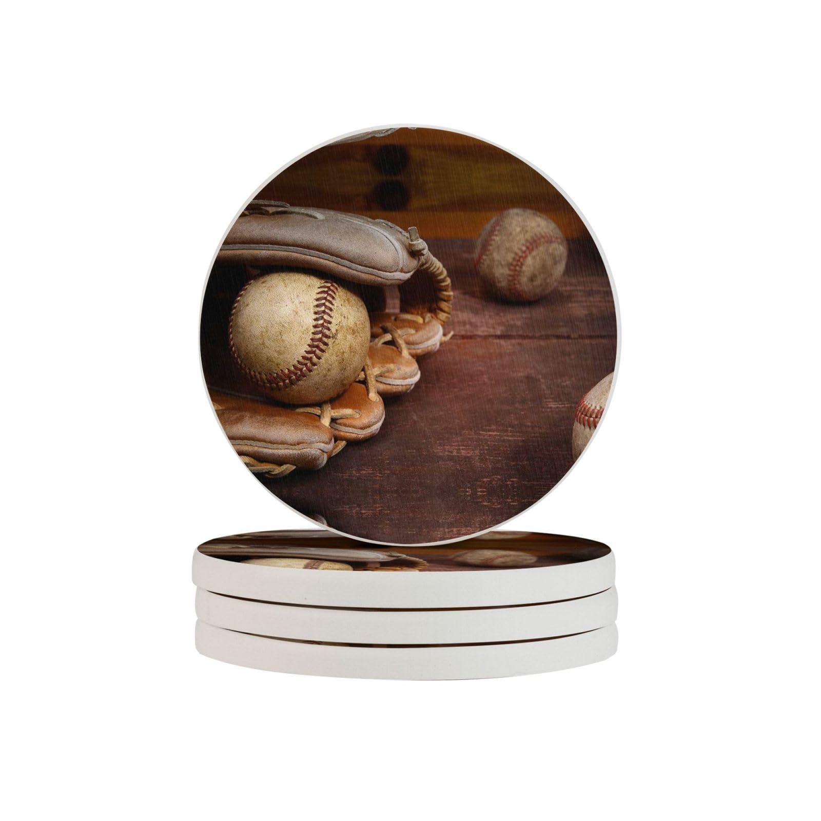 Baseball Print Round Diatomite Coasters (Multipack), Fast-Drying, Drink Coasters For Multipurpose Use