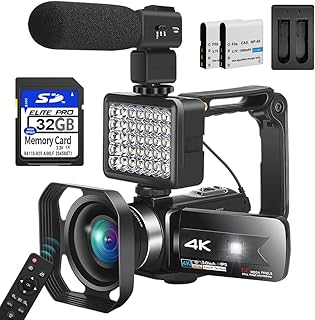 Video Camera Camcorder,4K 56MP 60FPS,IR Night Version Flip Screen 16X Zoom WiFi,Vlog YouTube Recorder Camera with Mic Flash Lens Hood Stabilizer 2 Batteries 32BG 2.4G Remote Control Charger