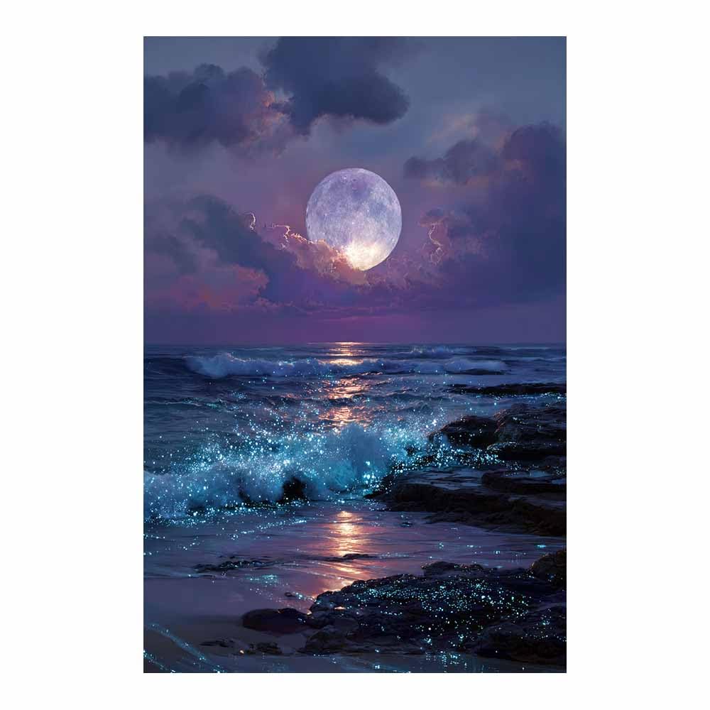 HOQIU Beautiful wall art Glowing Moonlit Ocean canvas artwork for wall, art prints, For living room, bedroom, bathroom, dining room, painting and decor.(Multicolor)-30x40cm Unframed