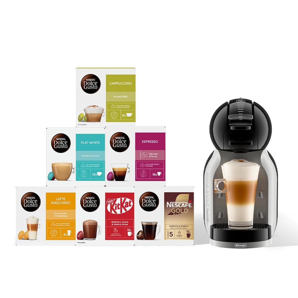 NESCAFÉ Dolce Gusto EDG155.BG Mini-Me Automatic Coffee Machine Black & Arctic Grey by De’Longhi - Starter Kit