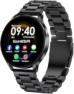 GameSir Active 5 Smart Watch AMOLED Display 1.3" Screen, 360 * 360 Resolution, IP68 Waterproof with Multiple Watch Faces Bluetooth Calling Round Dial Smartwatch for Men & Women (Metal-Black)