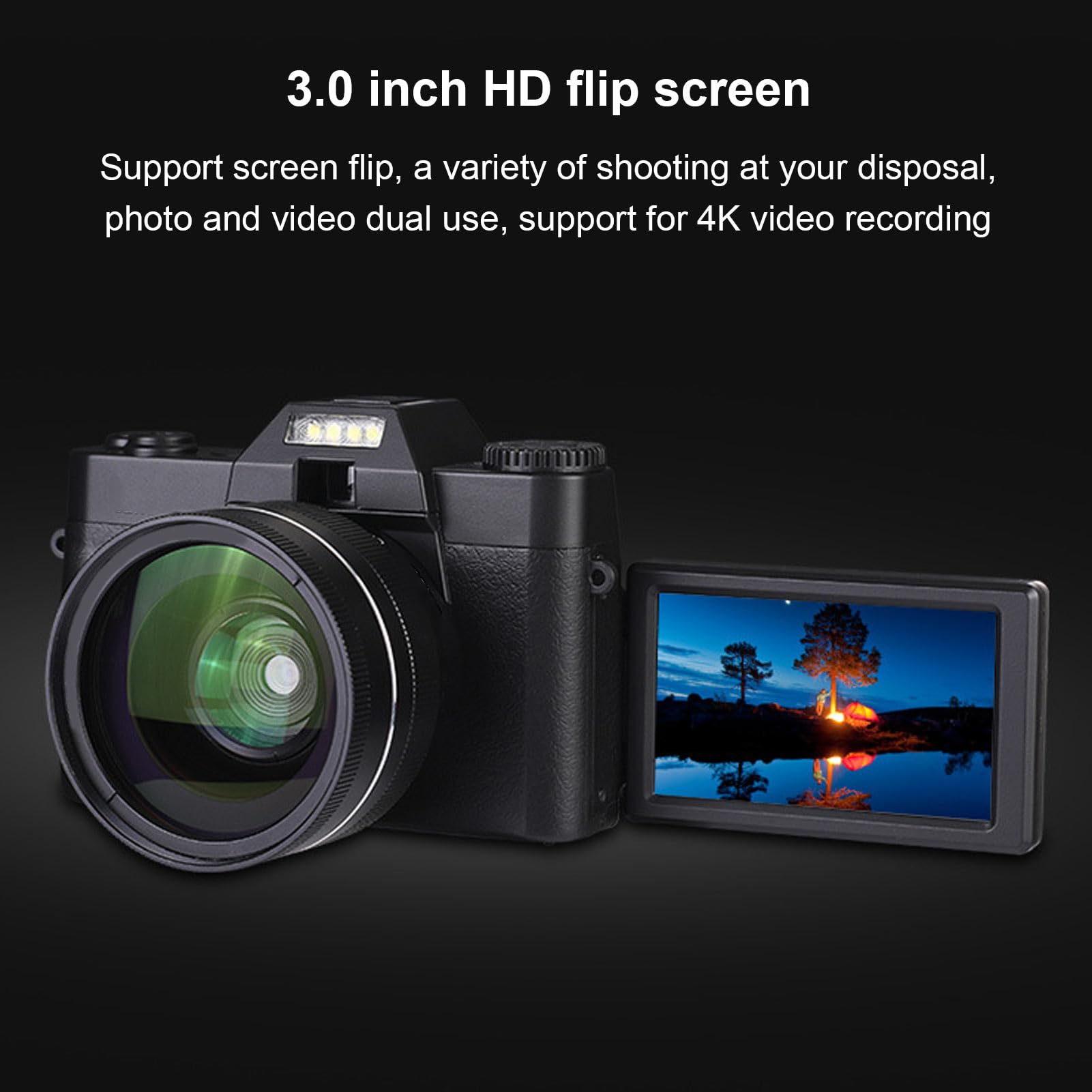 Cyfrowy Aparat Fotograficzny 4K do Fotografii, Aparat do Vlogowania 48 MP z Wi-Fi 3-calowy Ekran Odchylany o 180° Kompaktowy Aparat z 16-krotnym Zoomem Cyfrowym i Autofokusem