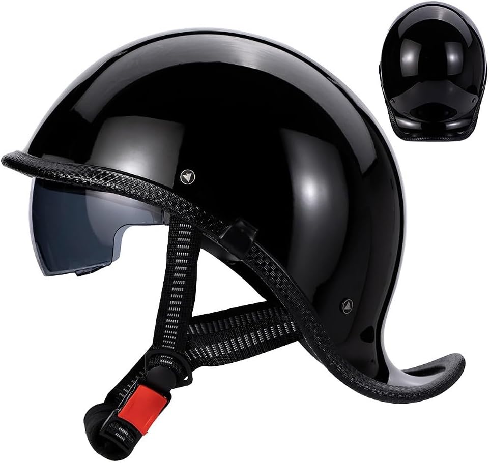 Motorcycle Retro Half Helmet Vintage German Open Face Helmet, DOT Approved Adult Men Women Half Face Helmet, Baseball Cap with Sun Visor, for Scooter Moped Cruiser Chopper ATV Bike