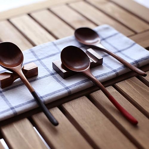 Miniatura 6 de WEISHA Cuchara de madera 1 cuchara redonda cuchara de sopa con mango de madera cuchara de helado café postre vajilla para el hogar suministros de