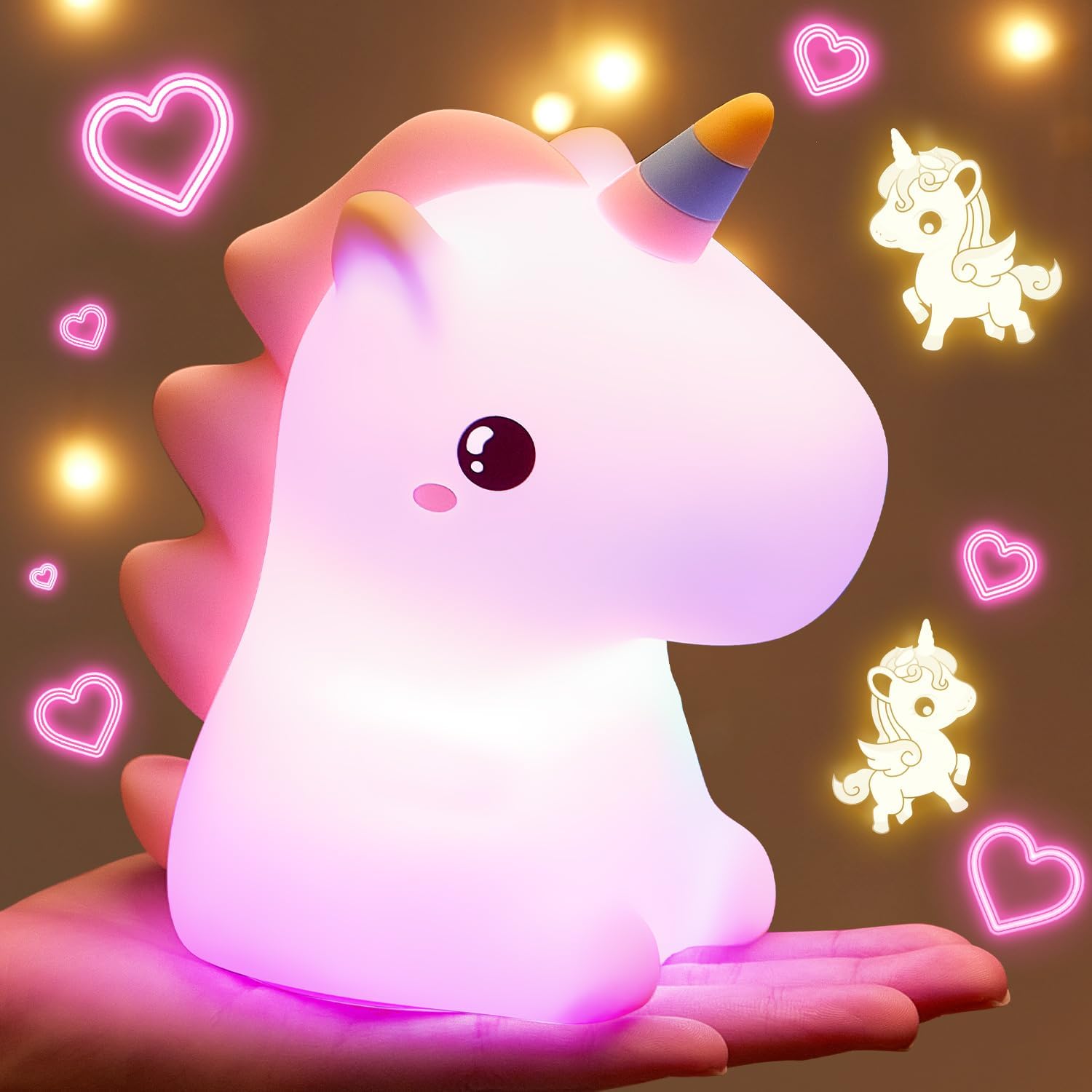 One Fire Kids Unicorn Night Light, 16 Colours+Remote Control, Battery Operated, Kawaii Cute Room Decor