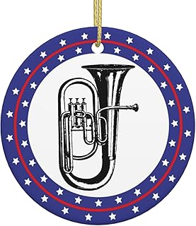 Funny-Tuba-Heartbeat-Musical-Instrument-Brass-Player Gifts for Women Men - Christmas Ornaments Double-Sided Printed Round Ceramic Christmas Tree Hanging Ornaments for Home Holiday Party Decorations