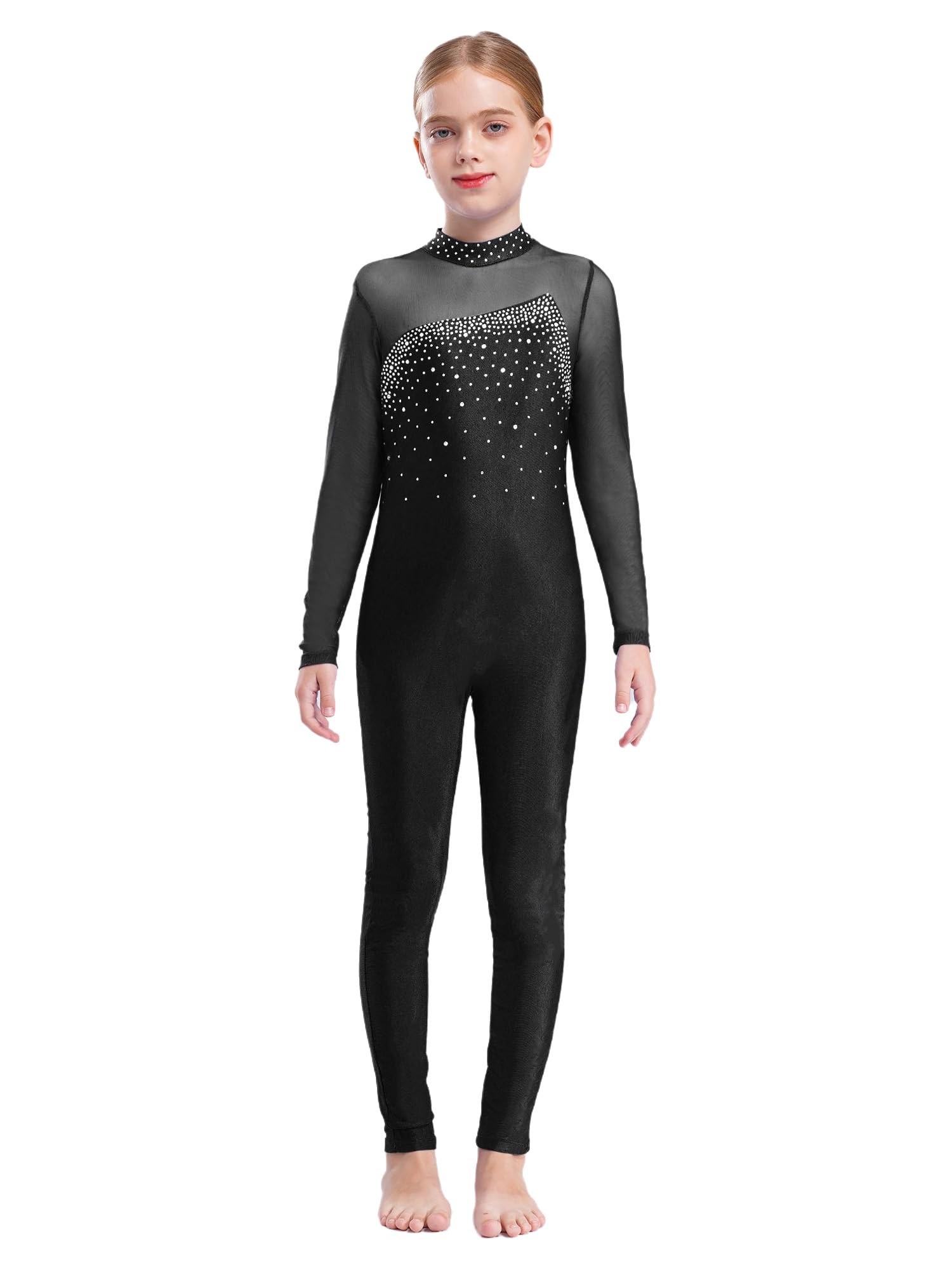 Alvivi Maillot Danza Niña Manga Larga Mono Deporte de Entero Jumpsuit Elástica Leotardo Gimnasia Medias de Ballet Disfraz Bailarina