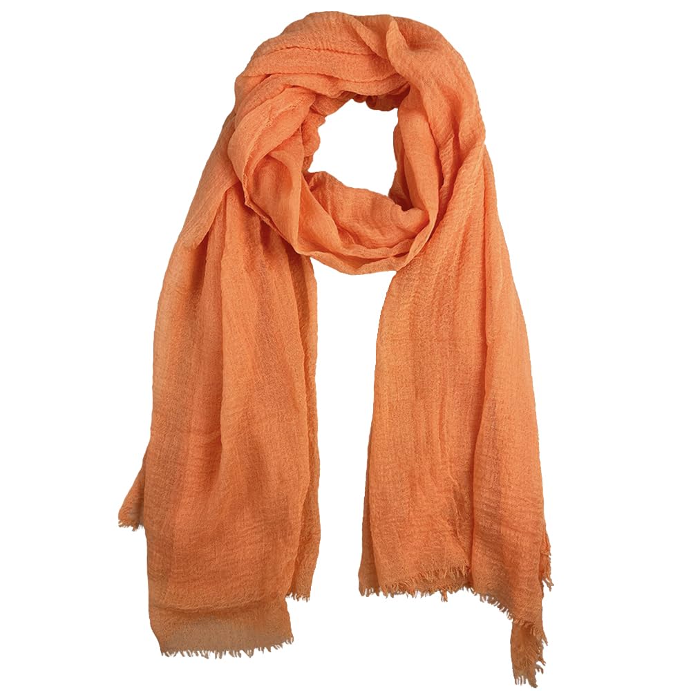 Summer Cotton Blend Crinkle Vintage Soft Scarf with Fringed Edges 35" × 70"