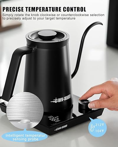 Miniatura 4 de MHW-3BOMBER Hervidor eléctrico de cuello de cisne, hervidor de café profesional, tetera con control preciso de temperatura, pantalla LED, apagado