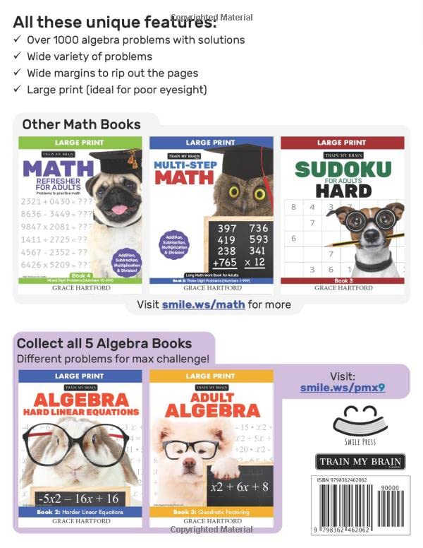 Miniatura 2 de Algebra Linear Equations Book 1 - Simple Linear Equations (Adult Algebra Practice Workbooks)