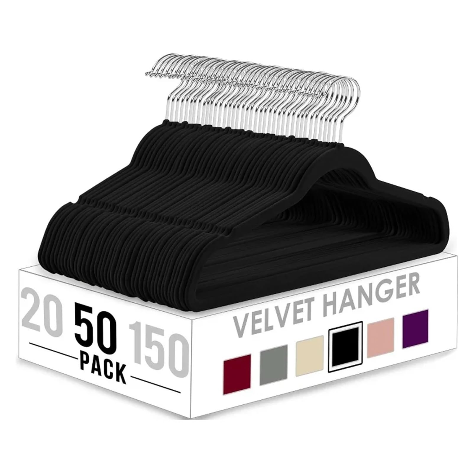 KFGISD, Velvet Hangers 150 Pack Non-Slip Clothes Hangers Grey Hangers Suit with Rotatable Hook ，Hangers(Black)