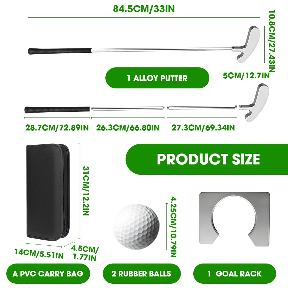 mizikuu Übungsschläger Putter Kit, Golfschläger Golf Büro Set mit 84.5cm Abnehmbarem Übungsschläger Tragetasche und 2 stürk Bällen Golfschläger Kit ist Sowohl für Putt-Übungen Zwischendurch