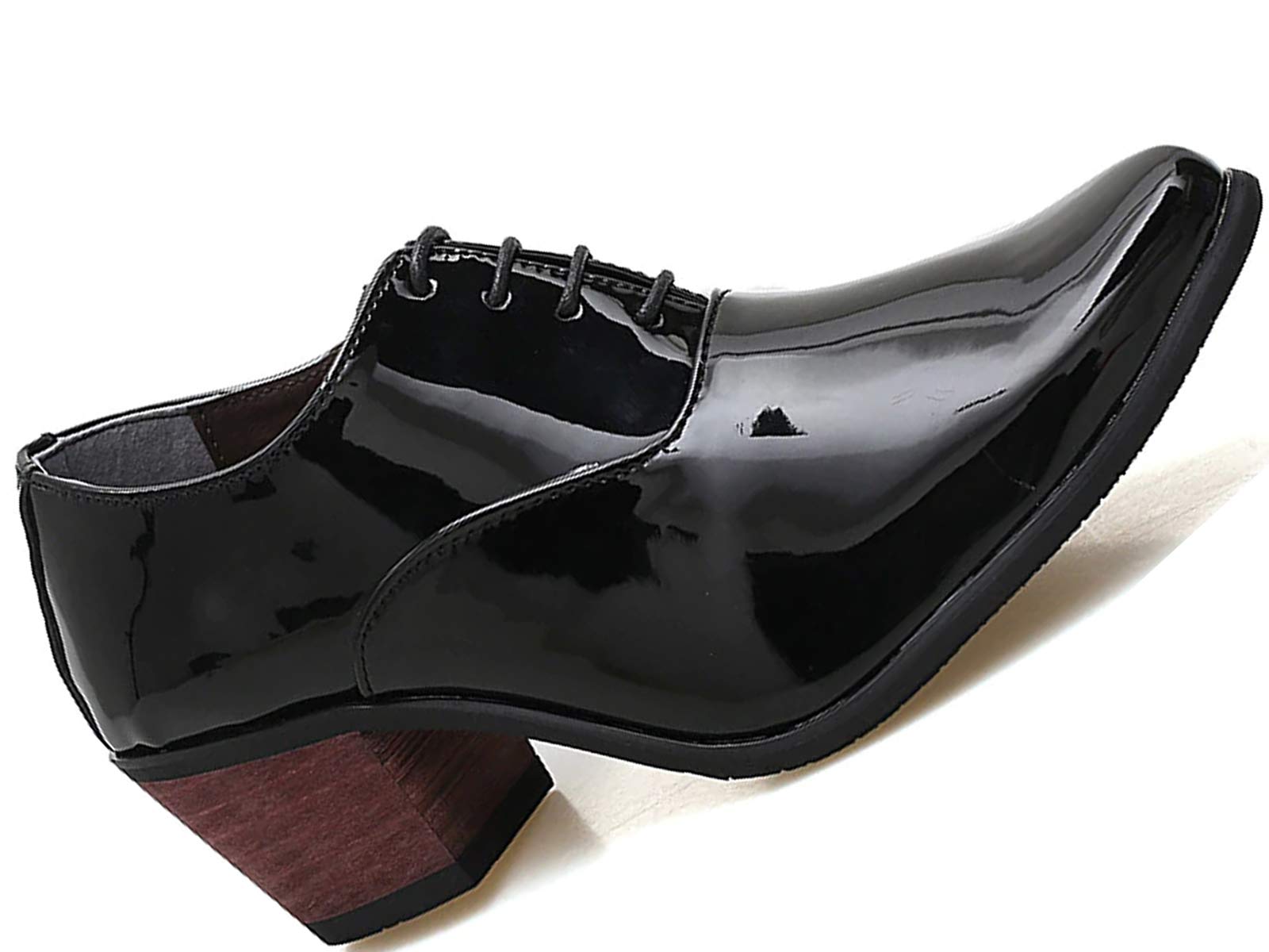Patent Shine Inch Cuban Heel Mens Oxfords Black Shoes
