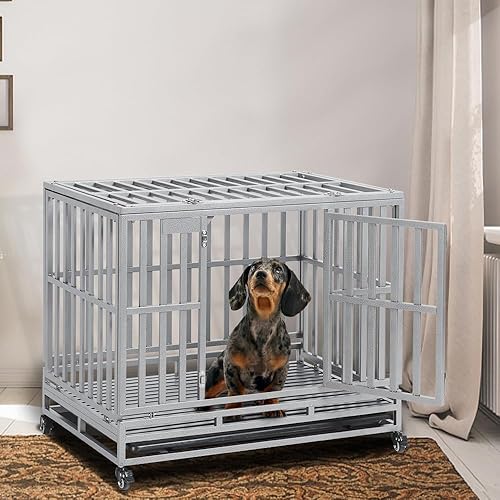 Miniatura 2 de HIDOG Jaula de 38 pulgadas para perros pequeños y medianos, jaula indestructible de alta ansiedad con ruedas para interiores y exteriores,