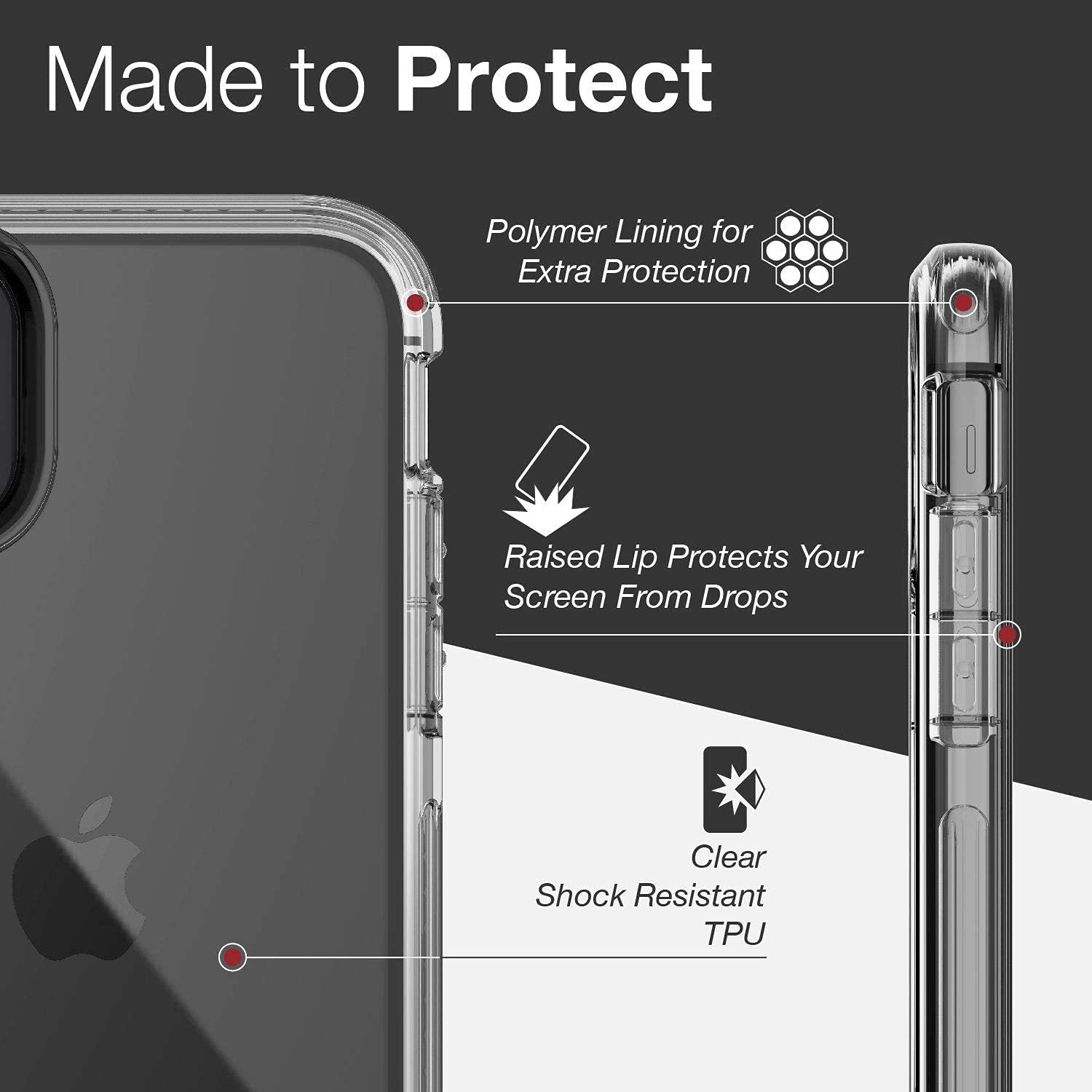X-Doria Raptic Clear, Compatible with Apple iPhone 11 (Formerly Clear) - Military Grade Drop Tested, Anodized Aluminum, TPU, and Polycarbonate Protective Case for Apple iPhone 11, Clear