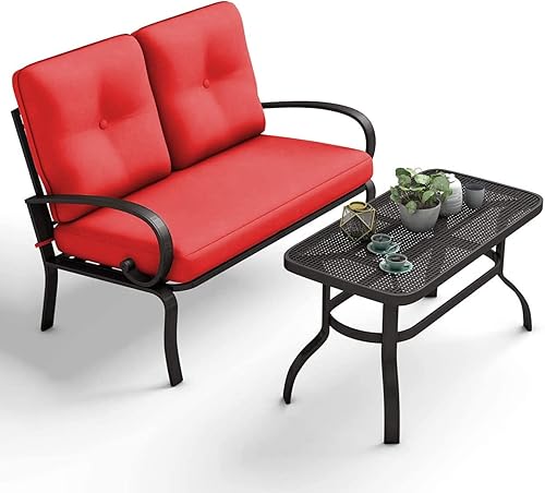 Miniatura 8 de HAPPYGRILL 2 Piece Patio Loveseat with Coffee Table Outdoor Garden Backyard Bench Sofa with Cushion