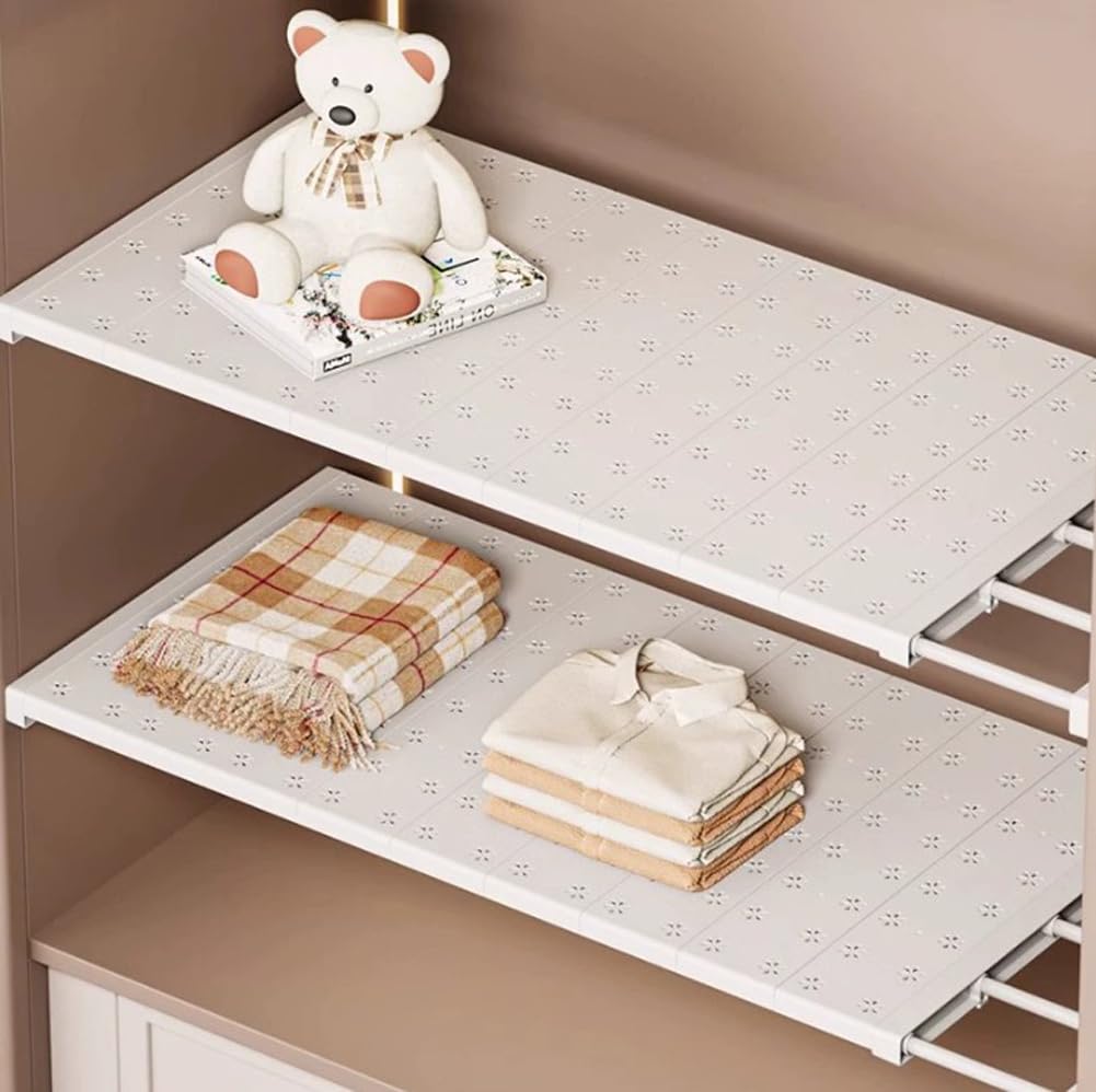 Paquete de 2 separadores de metal ajustables para estantes de armario, estante expandible para dormitorio y baño, 42 – 125 cm de ancho, ahorro de espacio, perfecto para el hogar