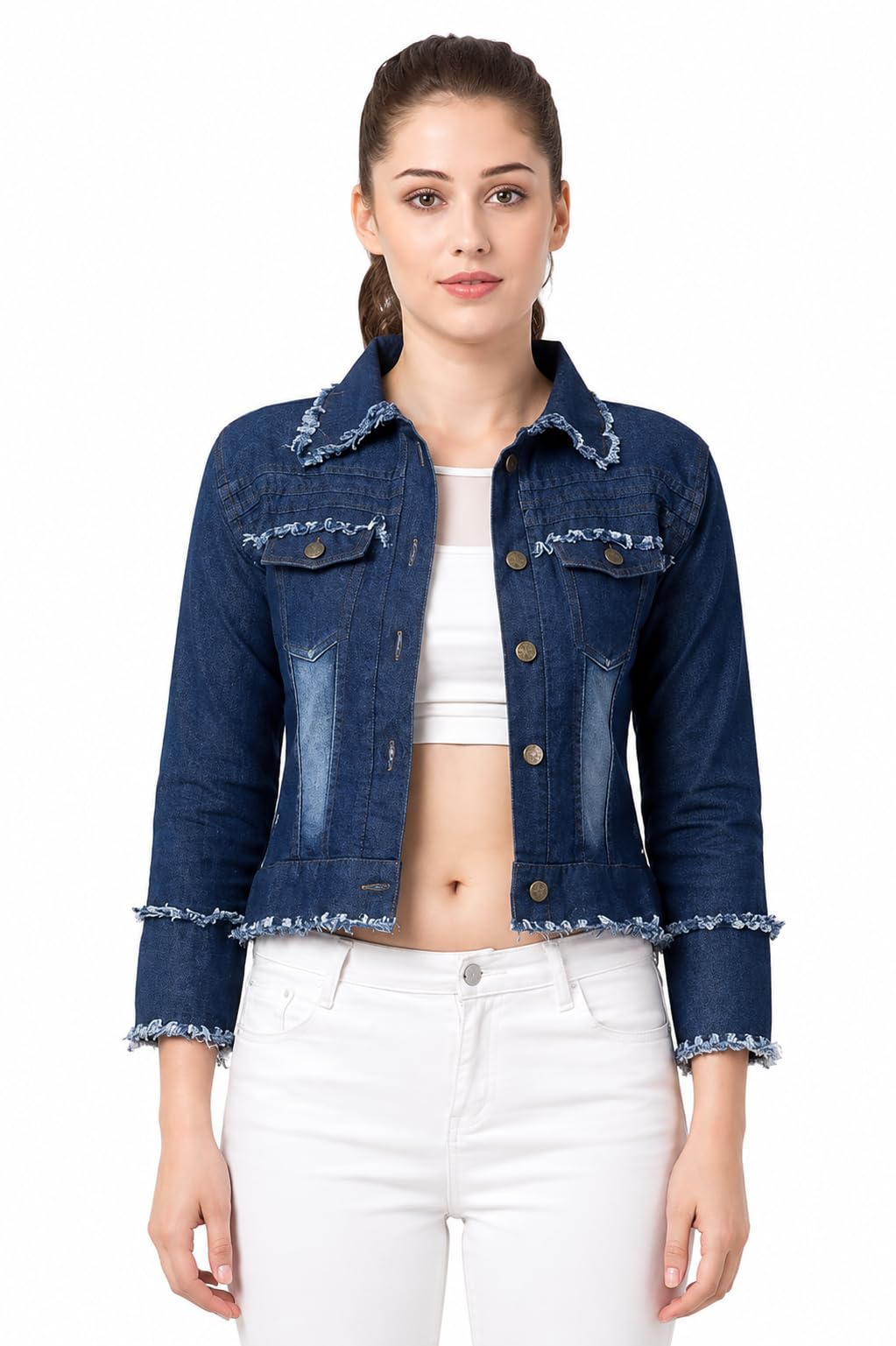 Women's Dark Blue Denim Jacket-picture-10