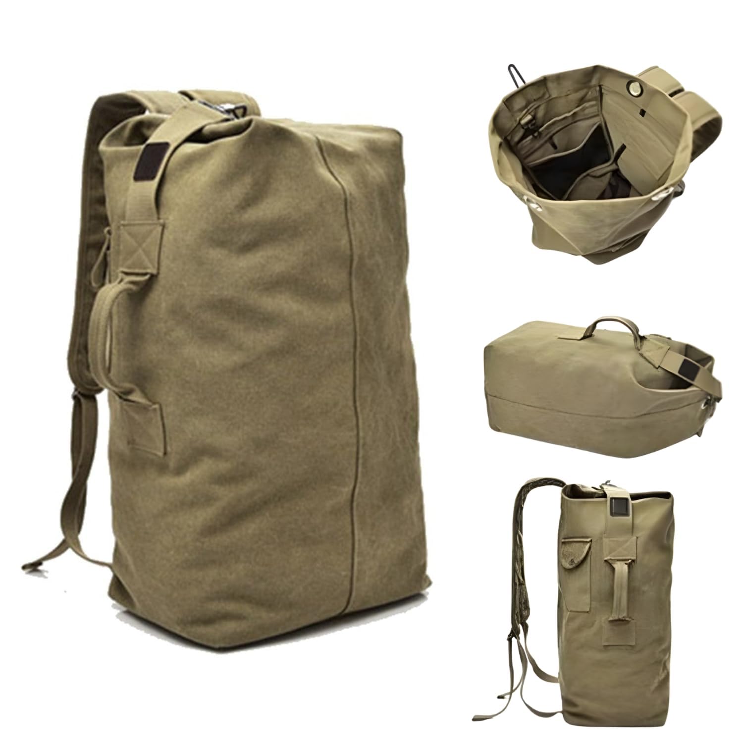 Travel Backpack Military Top Load Shoulder Bag Large Canvas Army Rucksack Trekking Hiking Duffle Luggage Bag with Multiple Pocket Compartments, Beige-image-18
