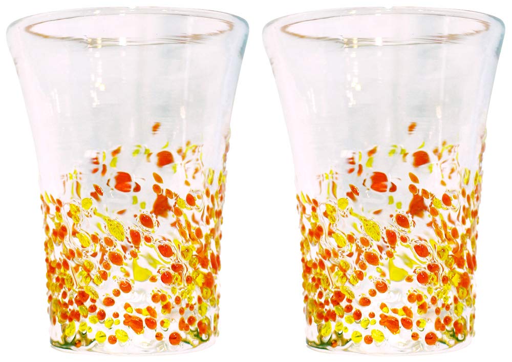 Amazon.co.jp: てぃだ工房 ビールグラス (黄/オレンジ) φ7cm つぶつぶ