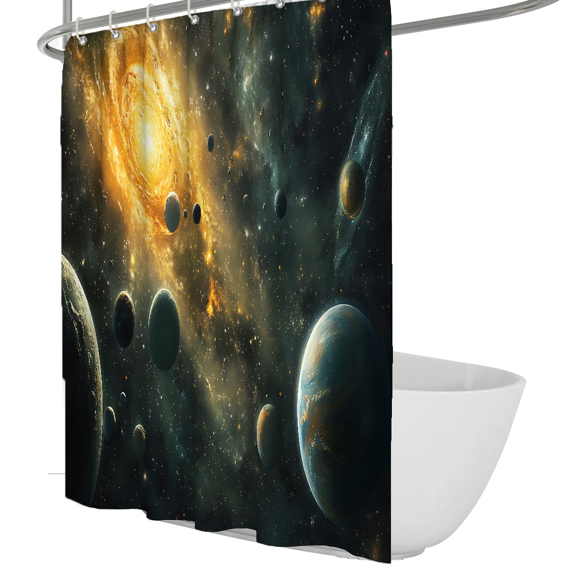 OLLIAR Home Universe Galaxy Shower Curtain Outer Space Planets Bath Curtain for Teens Solar System Waterproof Bathroom Shower Curtain Set with Hooks 150x180cm