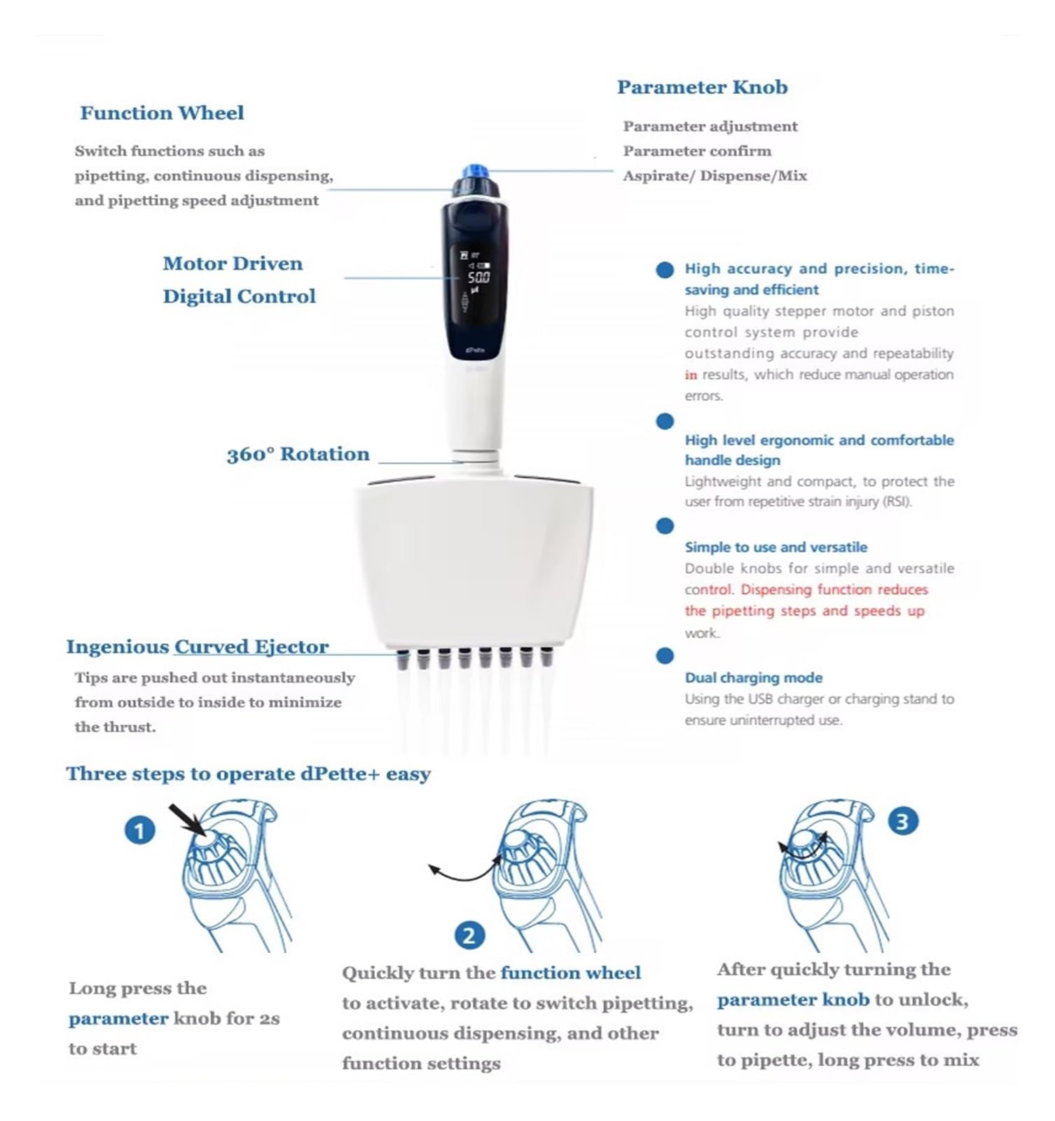Pipette, + Neue elektrische Pipette 0,5-1000ul Pipette Einstellbare 8-Kanal-Elektronische Pipette Digitale Labor-Mikropipette(8 channel 30-300ul)